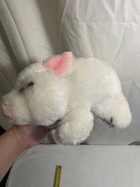 Vintage Dakin White Plush Piglet Toy with Pink Ear Accents